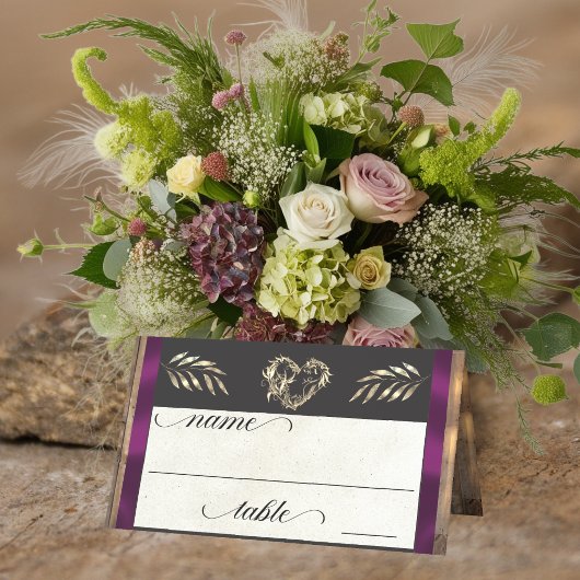 Rustic Heart & Monogramm - Pflaume Platzkarte