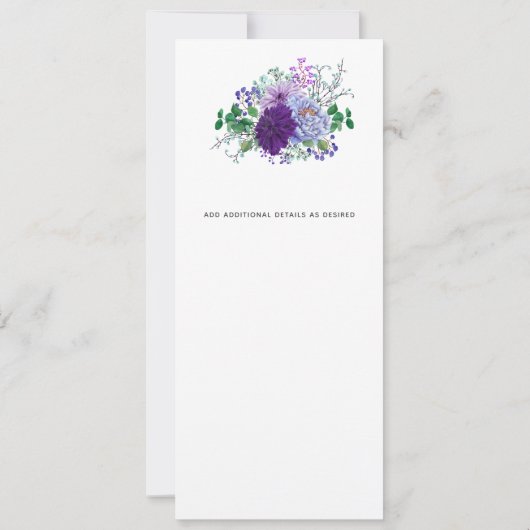 Rustic Heart Wedding Menu Blaue Aquarellfarben Blu Einladung (Rückseite)