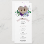 Rustic Heart Wedding Menu Blaue Aquarellfarben Blu Einladung (Vorne/Hinten)