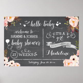 Rustic Hello Baby Floral Baby Duschzeichen Poster