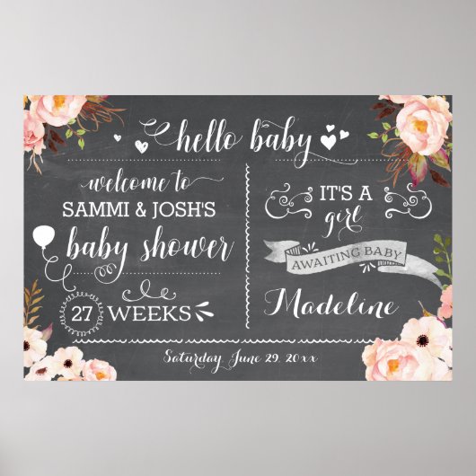 Rustic Hello Baby Floral Baby Duschzeichen Poster (Vorne)