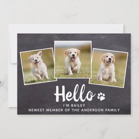 Rustic Hello Foto Collage Puppy Dog New Pet Ankündigung (Vorderseite)