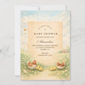 Rustic Hen and Chicks Baby Shower Einladung (Vorderseite)
