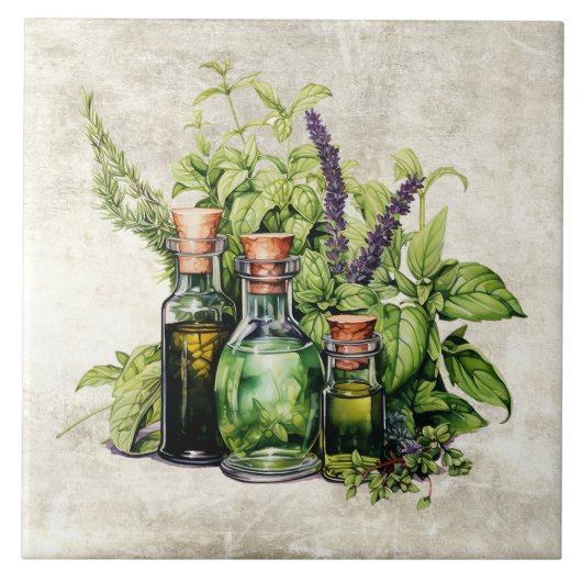 Rustic Herbs Beautiful Vintage Bottles Fliese (Vorderseite)
