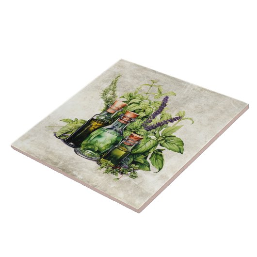 Rustic Herbs Beautiful Vintage Bottles Fliese (Seite)