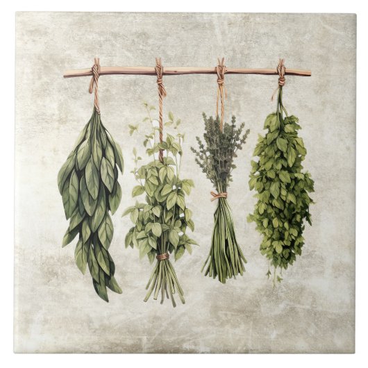 Rustic Herbs Drying on Twine Fliese (Vorderseite)