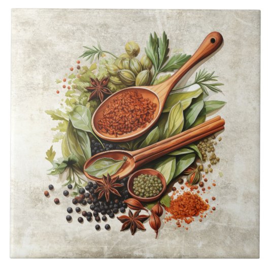 Rustic Herbs & Spices Watercolors Fliese (Vorderseite)