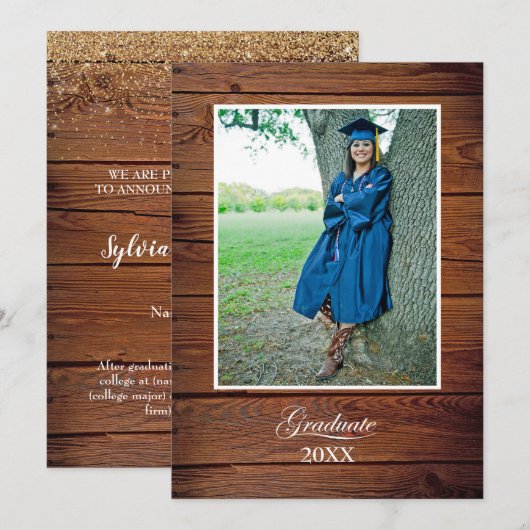 Rustic High School Graduation Announcement - photo Karte (Vorne/Hinten)