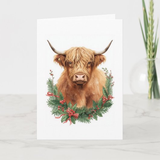 Rustic Highland Cow Christmas  Feiertagskarte (Vorderseite)