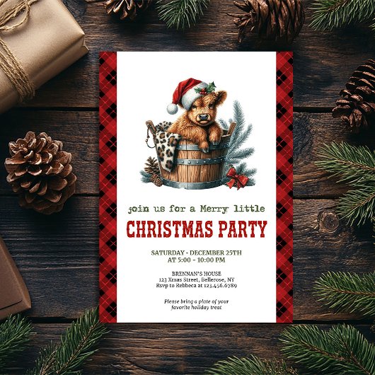 Rustic highland cow Christmas party invitation Einladung