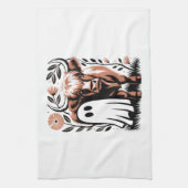 Rustic Highland Cow Ghost Halloween Geschirrtuch (Vertikal)
