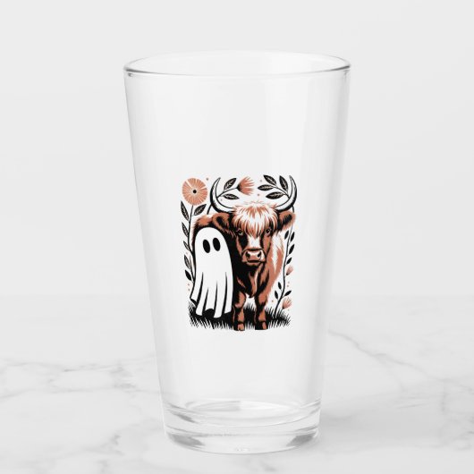 Rustic Highland Cow Ghost Halloween Glas (Vorderseite)