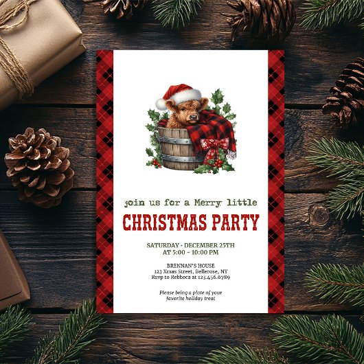 Rustic highland cow party invite holly and pine einladung