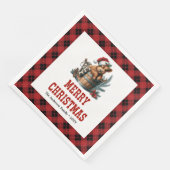 Rustic highland cow red black plaid Xmas napkin Serviette (Ecke)