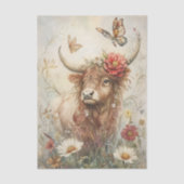 Rustic Highland Cow With Butterfly Decoupage Seidenpapier (Vorderseite)
