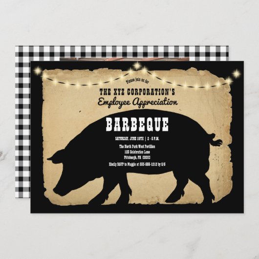 Rustic Hog Company Mitarbeiterbewertung GRILLEN Einladung (Vorne/Hinten)
