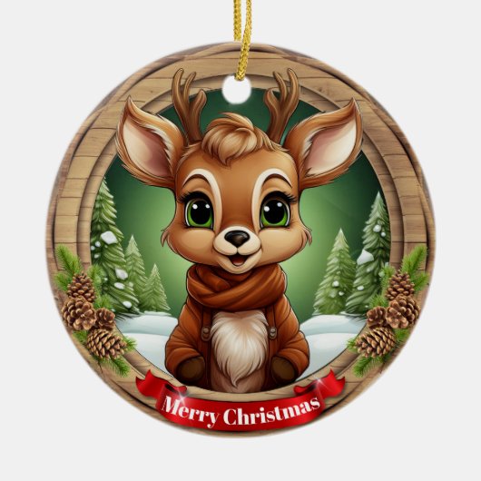 Rustic Holiday Character Xmas Reindeer Gift 🦌🎄 Keramik Ornament (Vorne)