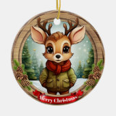 Rustic Holiday Character Xmas Reindeer Gift 🦌🎄 Keramik Ornament (Vorne)