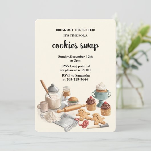 Rustic Holiday Cookie Swap | Cozy Christmas Einladung (Stehend Vorderseite)