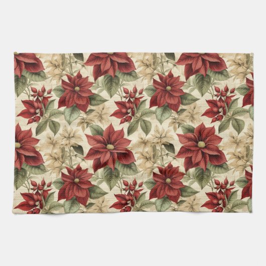 Rustic Holiday Towel Watercolor Christmas Flowers Geschirrtuch (Horizontal)