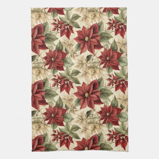 Rustic Holiday Towel Watercolor Christmas Flowers Geschirrtuch (Vertikal)