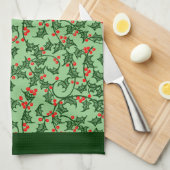 Rustic Holly and Berry Holiday Pattern on Green Geschirrtuch (Viertel Falte)