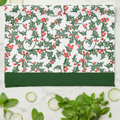 Rustic Holly and Berry Holiday Pattern on Green Geschirrtuch (Gefaltet)