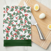 Rustic Holly and Berry Holiday Pattern on Green Geschirrtuch (Viertel Falte)