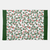 Rustic Holly and Berry Holiday Pattern on Green Geschirrtuch (Horizontal)