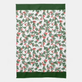 Rustic Holly and Berry Holiday Pattern on Green Geschirrtuch (Vertikal)