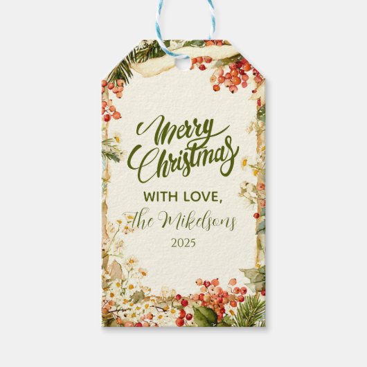 Rustic Holly Berry Christmas Geschenkanhänger (Vorderseite)