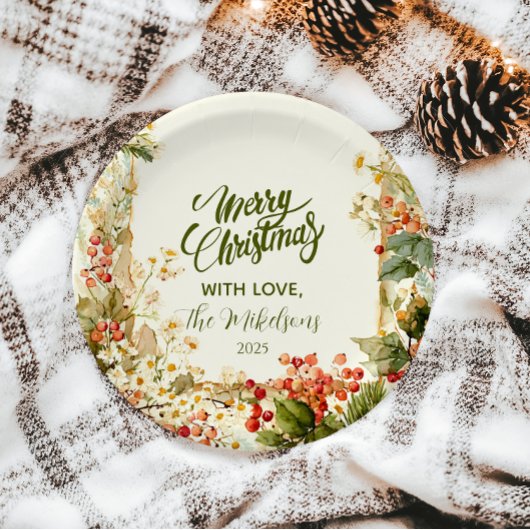 Rustic Holly Berry Christmas Pappteller