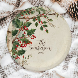 Rustic Holly Berry Christmas Party Pappteller