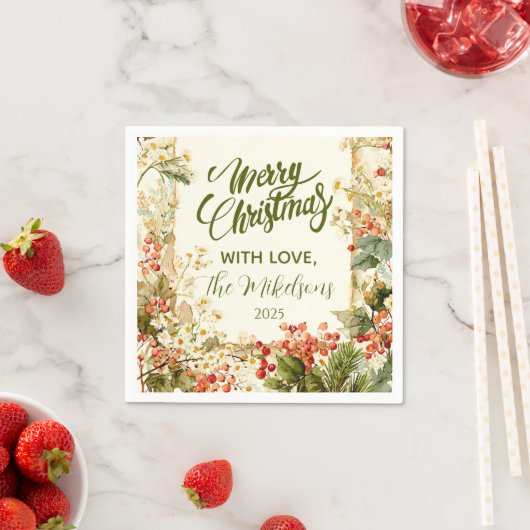 Rustic Holly Berry Christmas Serviette (Beispiel)