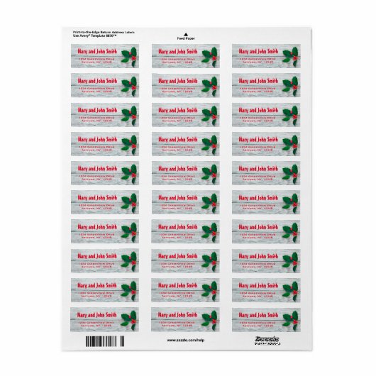Rustic Holly Christmas Address Labels (Vorne)