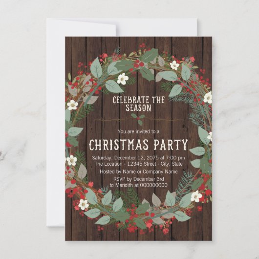 Rustic Holly Christmas Party Einladung (Vorderseite)