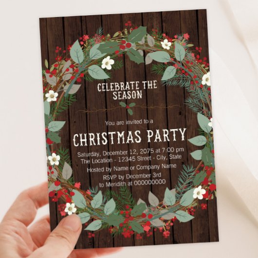 Rustic Holly Christmas Party Einladung