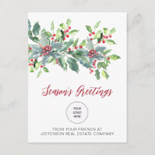 Rustic Holly Elegante Weihnachtsfeiertage Feiertagspostkarte