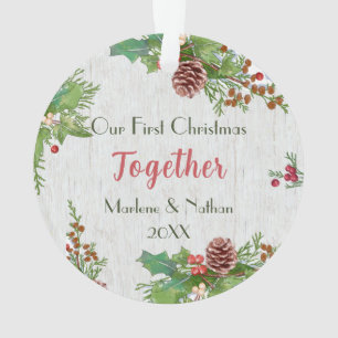 Rustic Holly Pine Together Meilenstein Foto Ornament