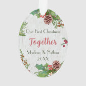 Rustic Holly Pine Together Mileston Custom Foto Ornament (Rückseite)