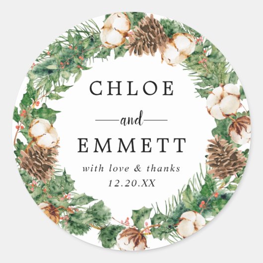 Rustic Holly Pine Wedding Vielen Dank für Ihr Sieg Runder Aufkleber (Vorderseite)