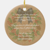 Rustic Holly Wreath Blue Checkered Bow Keramik Ornament (Hinten)