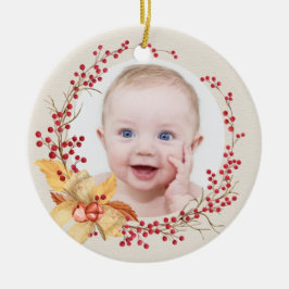 Rustic Holly Wreath Foto Baby's First Christmas Keramik Ornament
