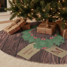 Rustic Holly Wreath Monogram Christmas Tree Skirt