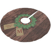 Rustic Holly Wreath Monogram Christmas Tree Skirt Polyester Weihnachtsbaumdecke (Schrägansicht)