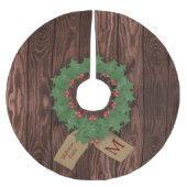 Rustic Holly Wreath Monogram Christmas Tree Skirt Polyester Weihnachtsbaumdecke (Vorderseite)
