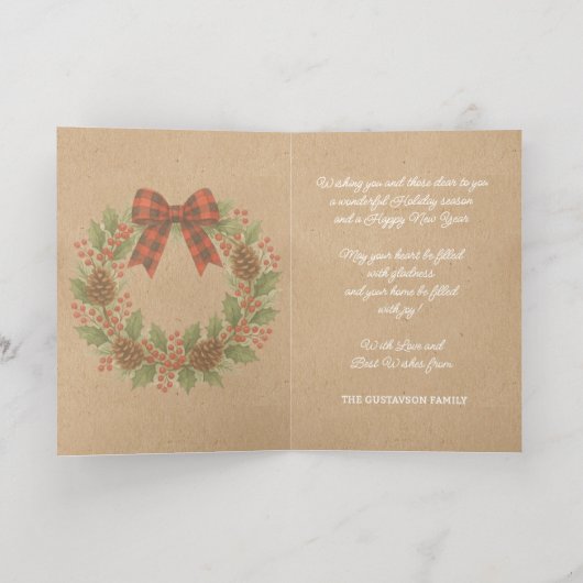 Rustic Holly Wreath Red Black Checkered Bow Gold (Innen Abgelegt)