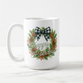 Rustic Holly Wreath White Black Checkered Bow Kaffeetasse (Links)