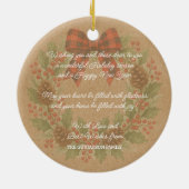 Rustic Holly Wreath White Black Checkered Bow Keramik Ornament (Hinten)