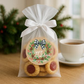 Rustic Holly Wreath White Black Checkered Bow Runder Aufkleber